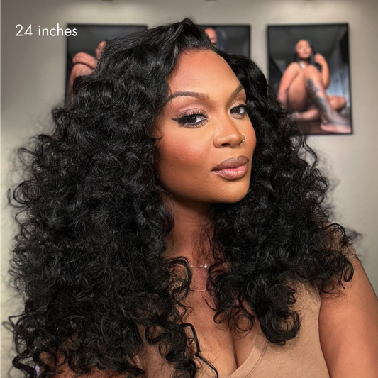 180% Density Bouncy Curls Glueless 5x5 Closure Pre-Cut Lace Layered Curly Wig Breathable Cap