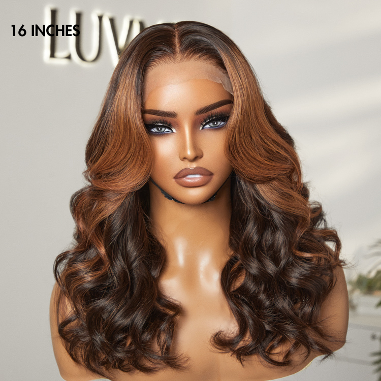 Luvme Hair 180% Density Elegant Copper Ombre Highlights Loose Body Wave Glueless 5x5 Closure Wig Breathable Cap