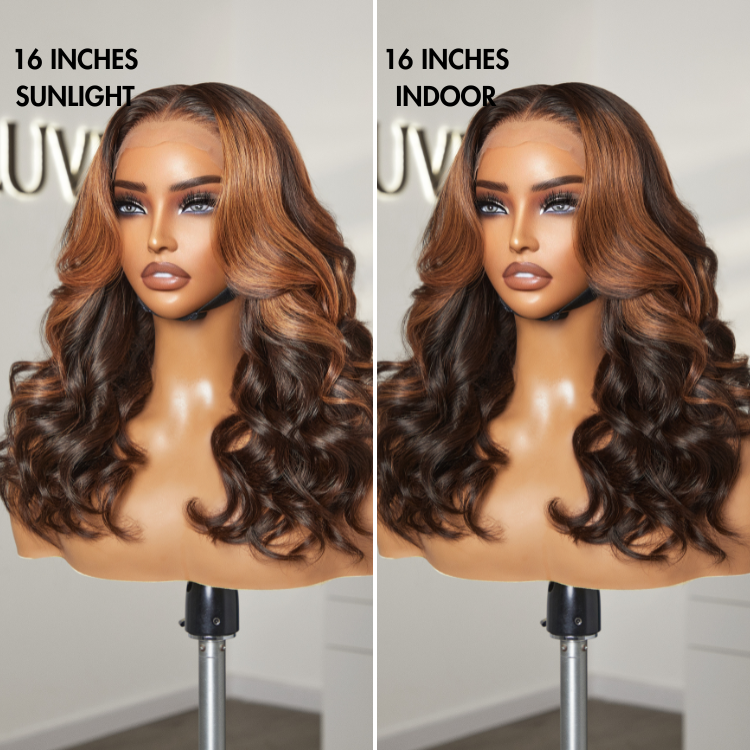 Luvme Hair 180% Density Elegant Copper Ombre Highlights Loose Body Wave Glueless 5x5 Closure Wig Breathable Cap