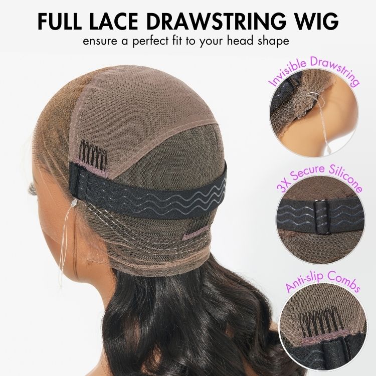 Luvme Hair Full Lace Classy Natural Black Body Wave Free Parting Half Up Half Down Wig Invisi Drawstring Cap Pre-cut Lace