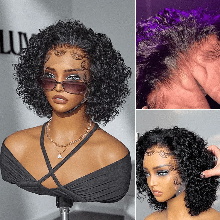 Ultra Natural Slicked Back Short Curly Wig Glueless Ear-to-ear Wide T Lace Front Wig