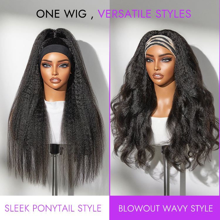 Luvme Too Easy Texture™ Wig 180% Density Kinky Straight Flexi-Fit Drawstring Glueless Headband Wig (Get Free Trendy Headbands)