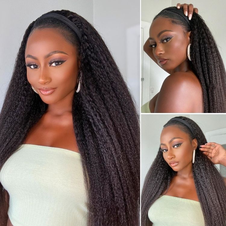 Luvme Too Easy Texture™ Wig 180% Density Kinky Straight Flexi-Fit Drawstring Glueless Headband Wig (Get Free Trendy Headbands)