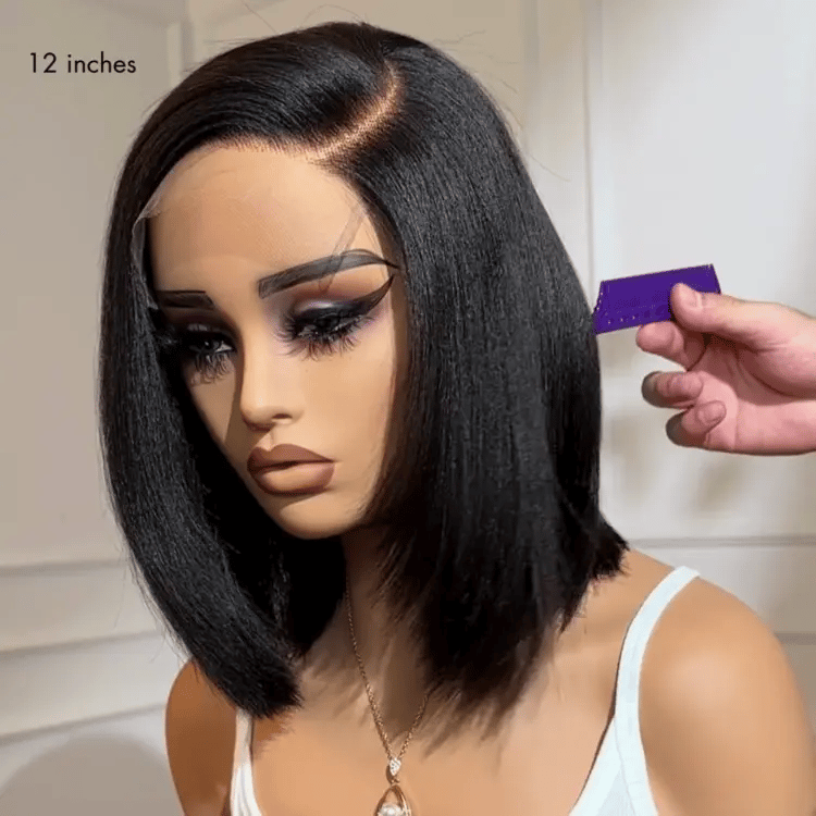 Layered Cut Yaki Straight Left C Part Glueless Minimalist HD Lace Bob Wig Ready to Go