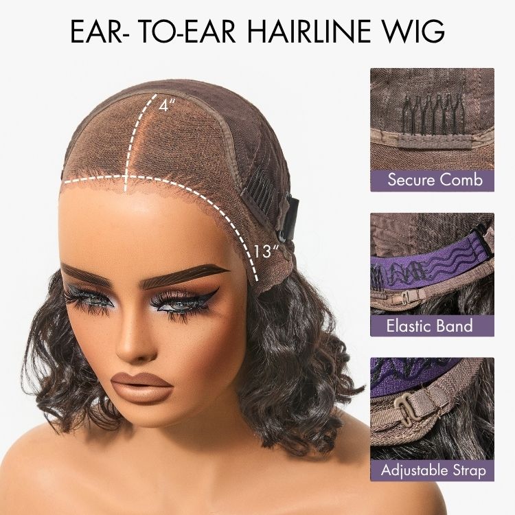 Lightweight & Voluminous Beach Wave Glueless 13x4 Lace Front Short Wig for Summer Pre-Cut Lace