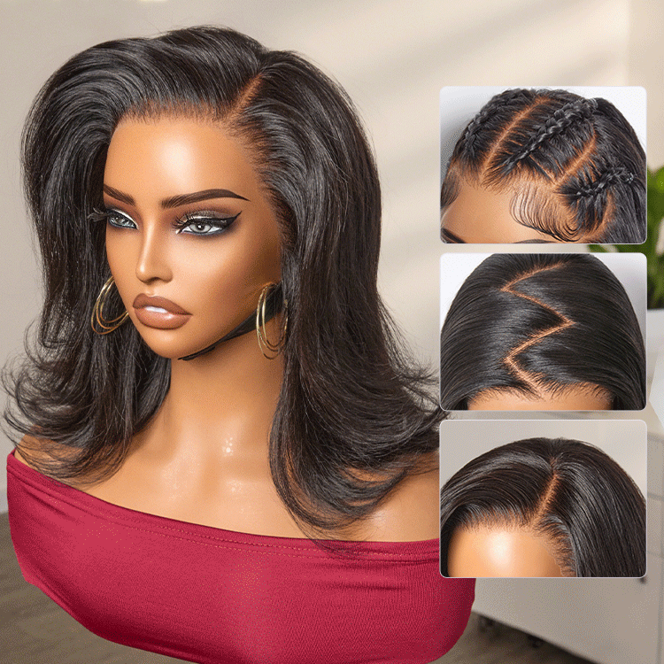 Retro 90s Flip Ends Bob Cut Wig Glueless 13x4 Frontal Lace Human Hair Wig