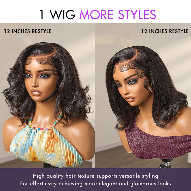 Retro 90s Flip Ends Bob Cut Wig Glueless 13x4 Frontal Lace Human Hair Wig
