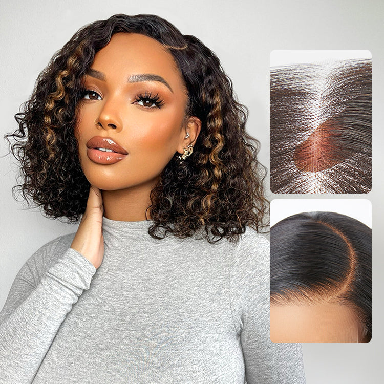 Blonde Highlight Short Curly Glueless Minimalist HD Lace Human Hair Wig