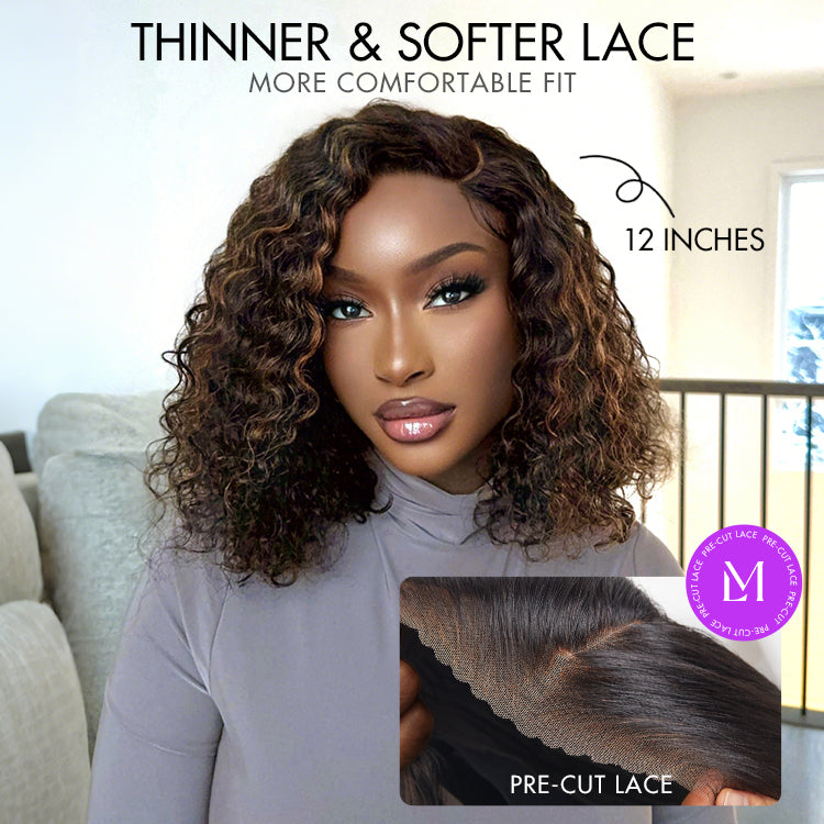 Blonde Highlight Short Curly Glueless Minimalist HD Lace Human Hair Wig