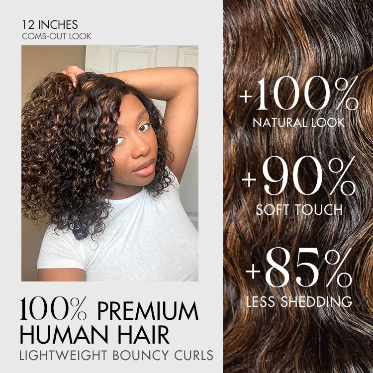 Blonde Highlight Short Curly Glueless Minimalist HD Lace Human Hair Wig