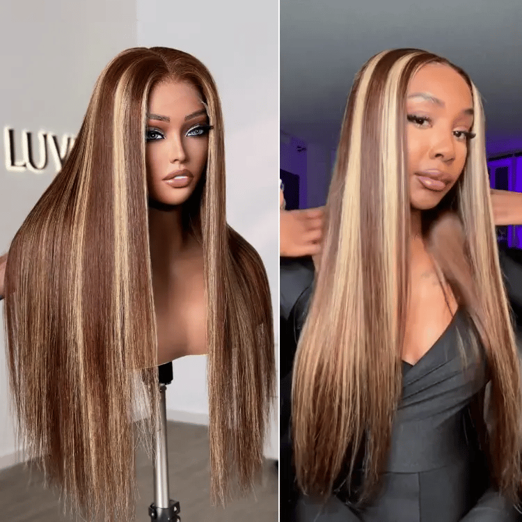 Luvme Hair 180% Density Honey Blonde Highlight Silky Straight Glueless 5x5 Closure HD Lace Long Wig
