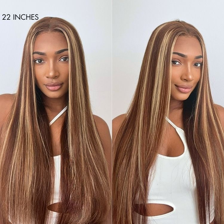 Luvme Hair 180% Density Honey Blonde Highlight Silky Straight Glueless 5x5 Closure HD Lace Long Wig