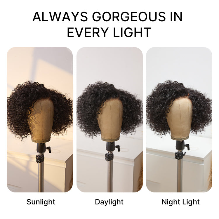 Ultra Natural Slicked Back Short Curly Wig Glueless Ear-to-ear Wide T Lace Front Wig