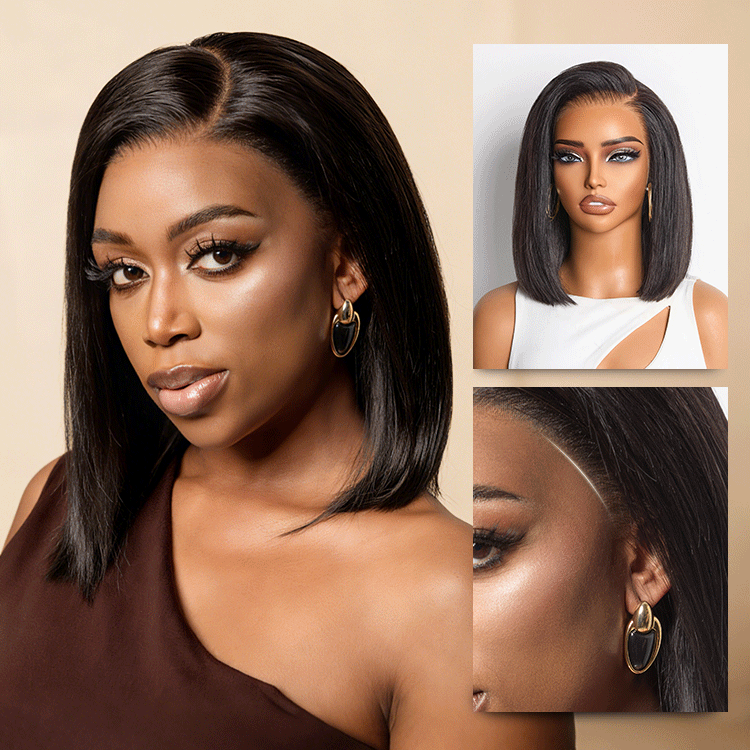 NatureMAX™ Silky Blunt Cut Bob Glueless Ear-to-ear 13x4 HD Lace Front Wig Pre-Cut Lace Flexi-Fit Drawstring Cap