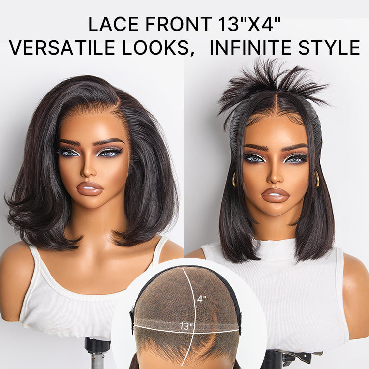 NatureMAX™ Silky Blunt Cut Bob Glueless Ear-to-ear 13x4 HD Lace Front Wig Pre-Cut Lace Flexi-Fit Drawstring Cap