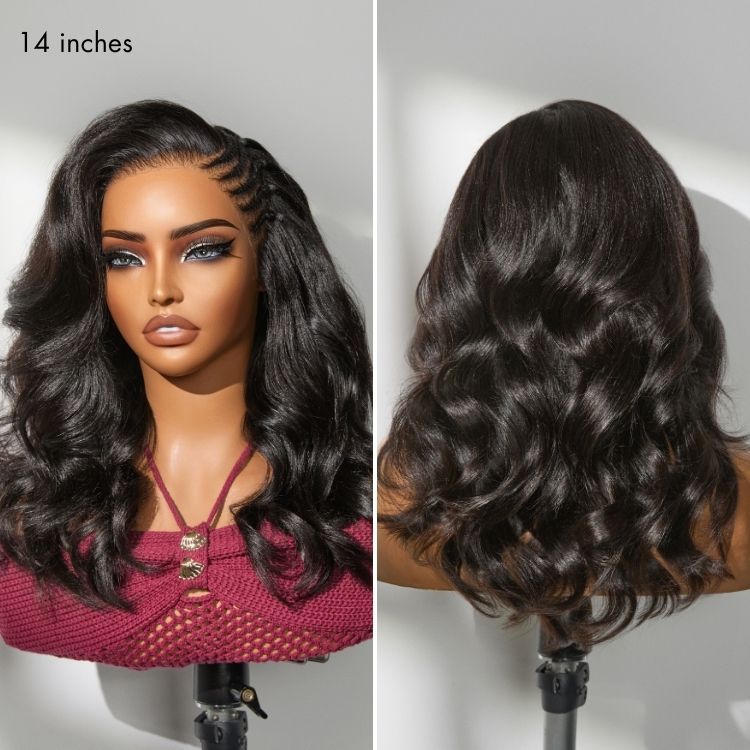 Readitress™ Side Braided Yaki Body Wave Glueless Ear-to-ear 13x6 Frontal HD Lace Wig Human Hair Flexi-Fit Drawstring Cap