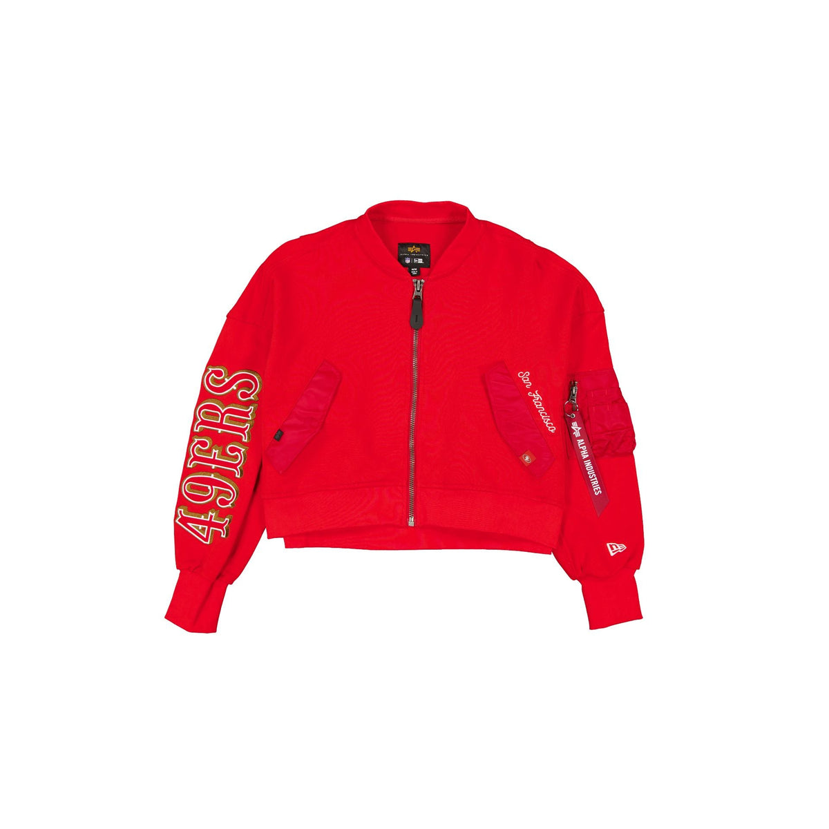Alpha Industries x San Francisco 49ers Red Women's Full Zip Cropped Fleece Jacket