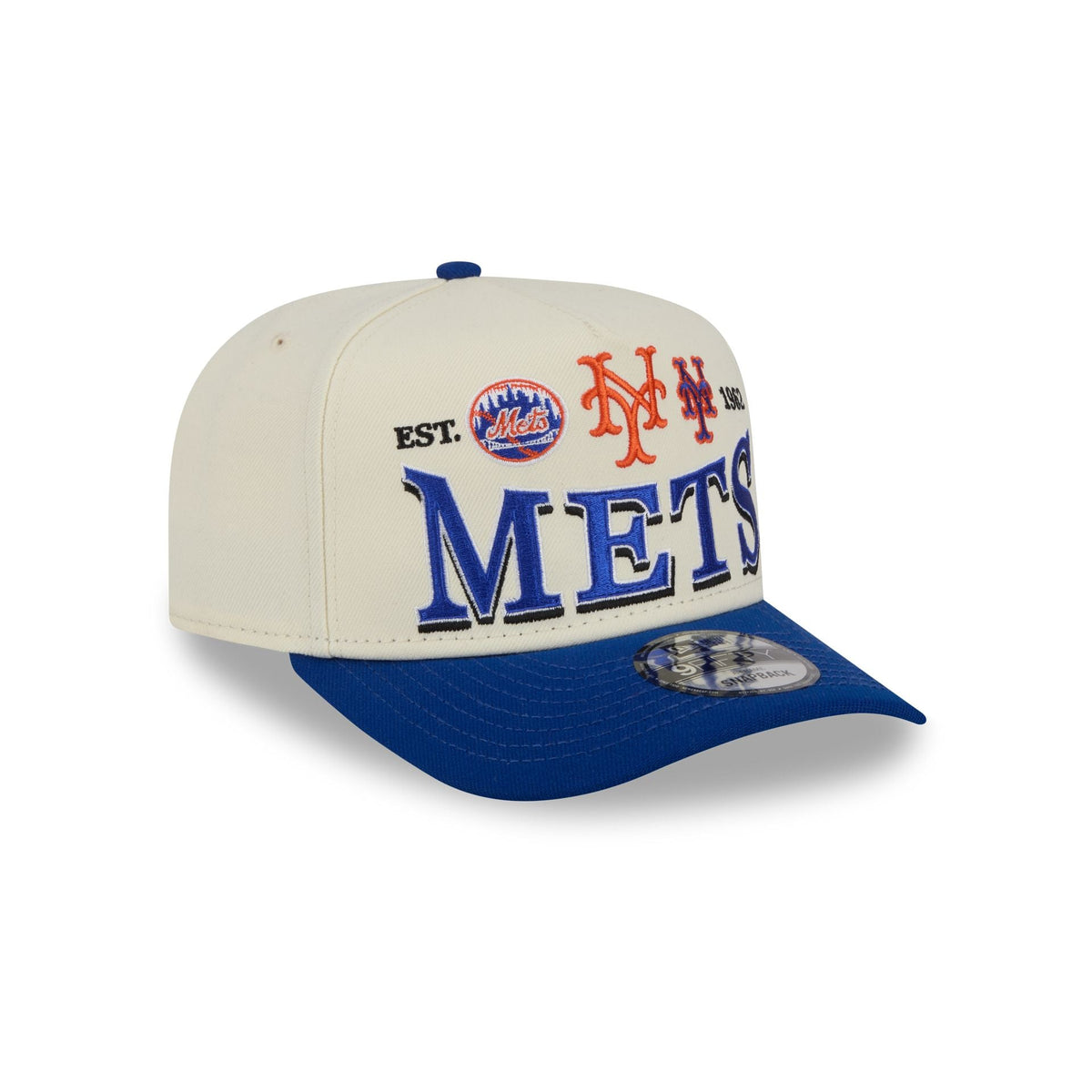 New York Mets Three Hit Chrome White 9FIFTY A-Frame Snapback Hat