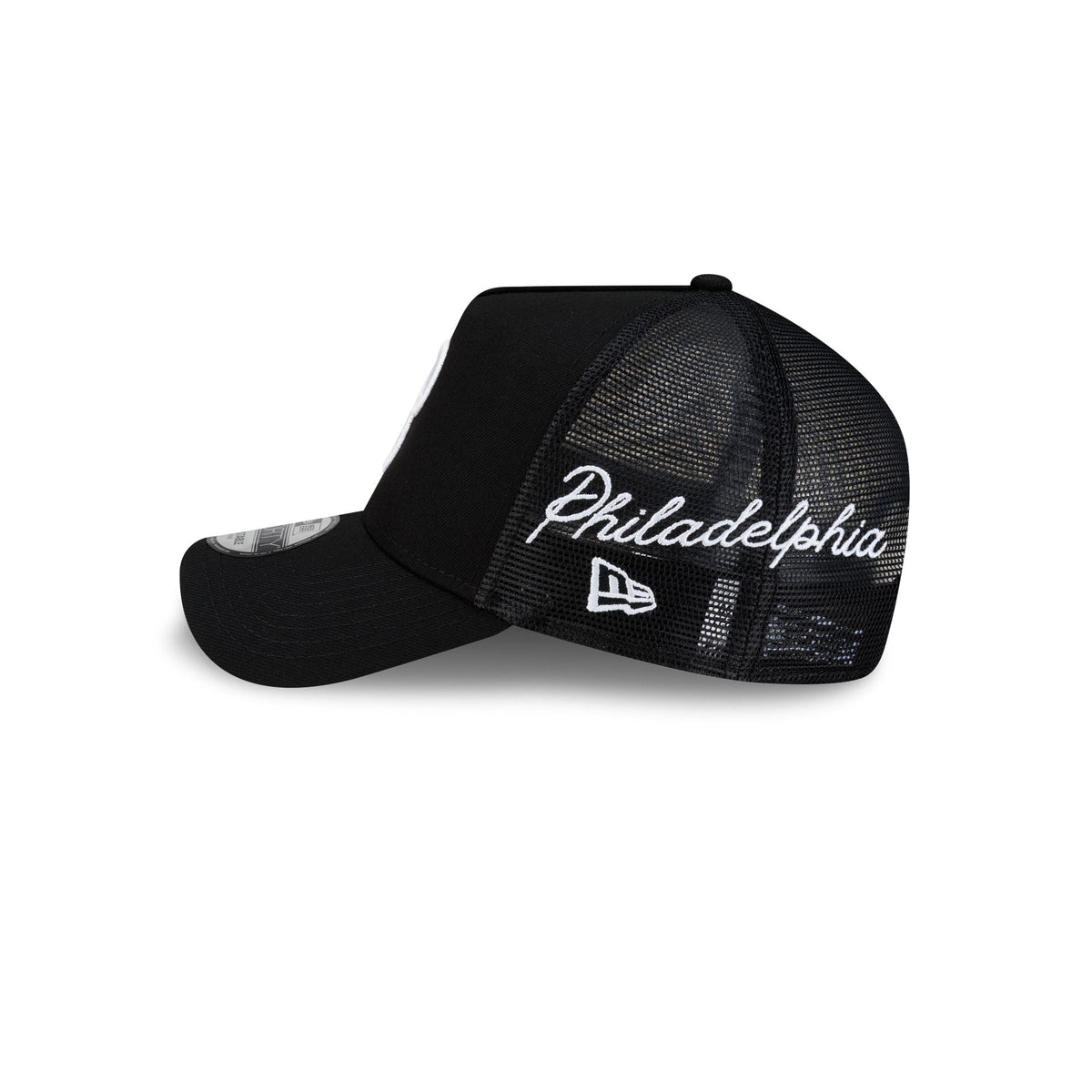 Philadelphia Phillies Side Script Black 9FORTY A-Frame Trucker Hat
