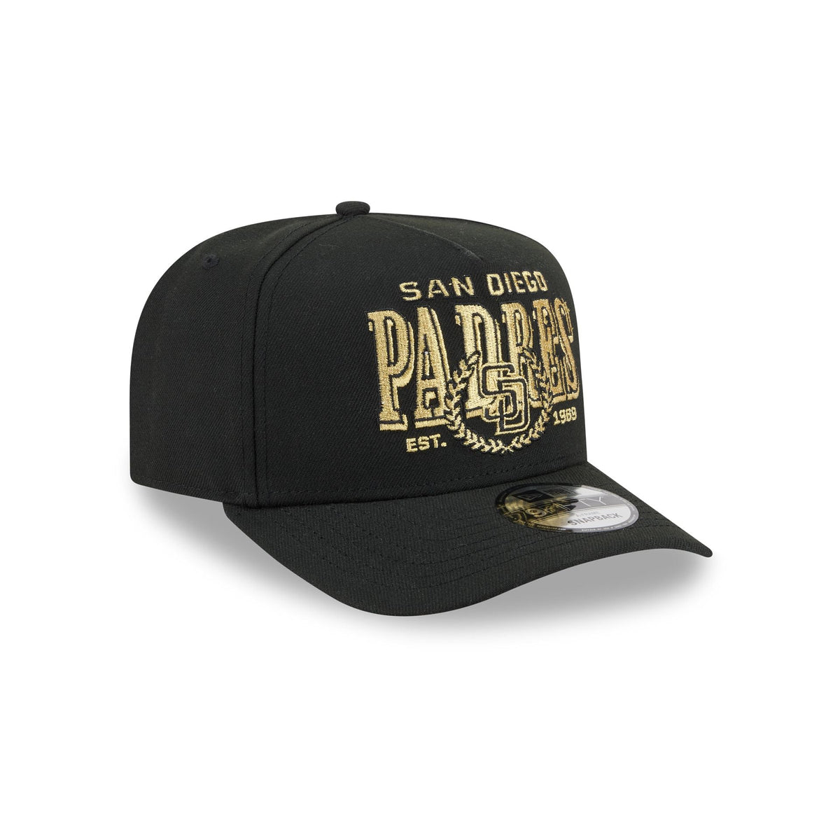 San Diego Padres Gold Laurel Black 9FIFTY A-Frame Snapback Hat