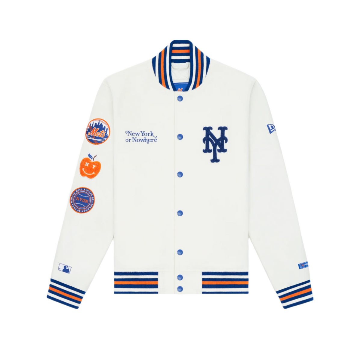 New York or Nowhere x New York Mets Chrome White Motto Varsity Jacket